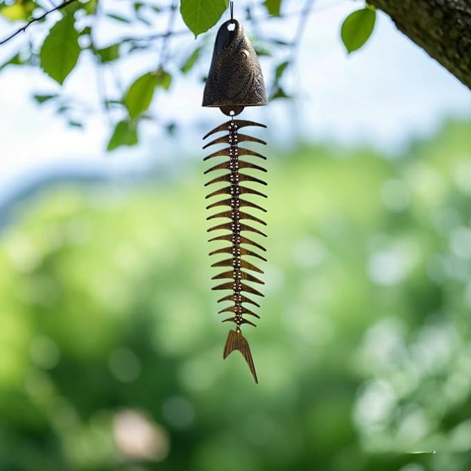 Fish Wind Chime, Durable Metal Fish Windchimes, Sound Crispy and Pleasant, Melodic Tones - Ideal for Patio, Garden, Porch, Yard, Balcony, and Poolside Ambiance