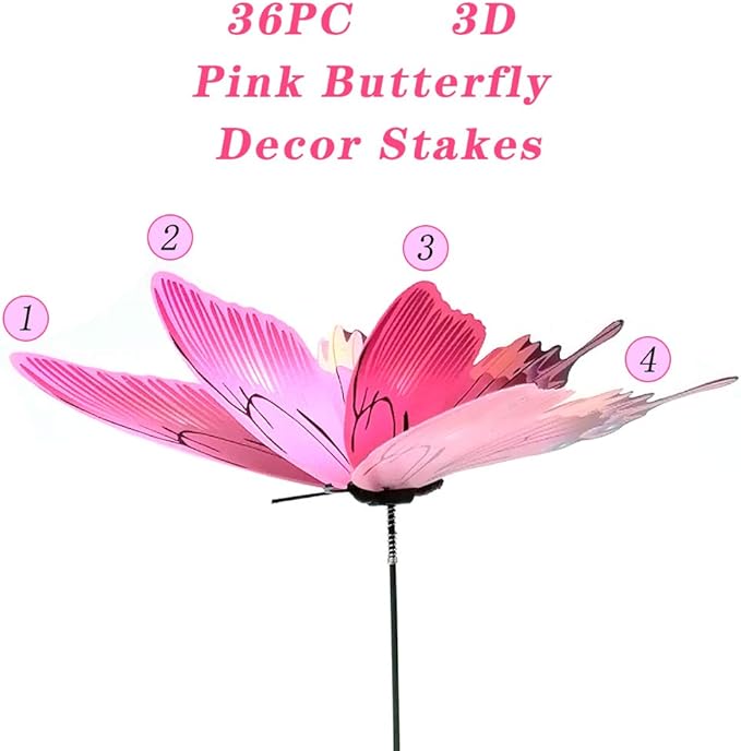 FENELY Butterfly Garden Decor Stakes,Double Wing Waterproof 3D Pink Butterflies Garden Ornaments Outdoor Decorations for Patio Lawn Yard PVC Gardening Art Christmas Whimsical Gifts