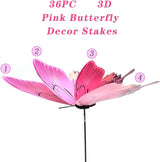 FENELY Butterfly Garden Decor Stakes,Double Wing Waterproof 3D Pink Butterflies Garden Ornaments Outdoor Decorations for Patio Lawn Yard PVC Gardening Art Christmas Whimsical Gifts