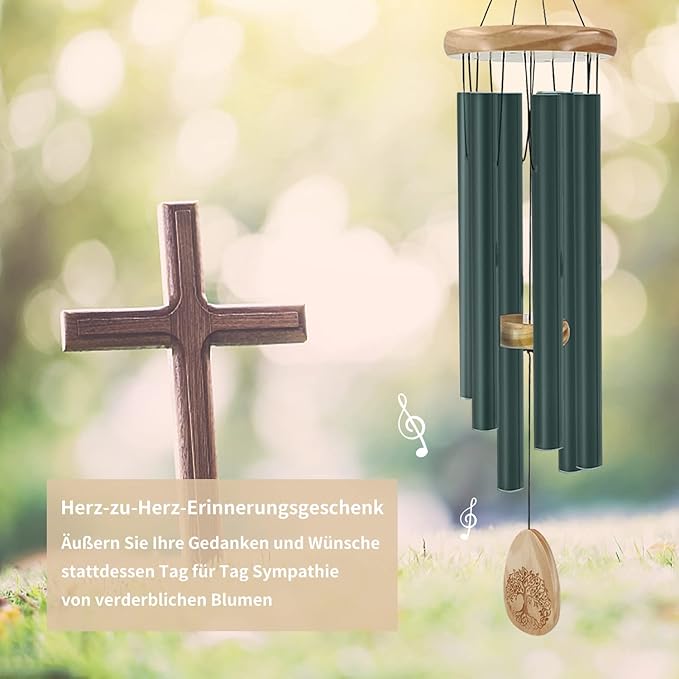 Astarin Windchimes Outdoors with Engraved Lifetree，30 Inch Memorial Wind Chime for Outside，Sympathy Wind Chime for Loved One,Outdoor Wind Chimes for Mother,Green Wind Chimes.