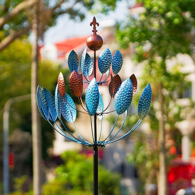 Stargarden Outdoor Metal Large Wind Spinners, 360 Degrees Swivel Kinetic Wind Sculptures-30 Dia*92.5" H Large Windmill, Metal Yard Art Garden Decor