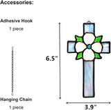 Stained Glass Flower Cross Decor Window Hanging for Baptism, First Communion Handmade Art Cross Suncatchers Religious Ornament Gifts for Women