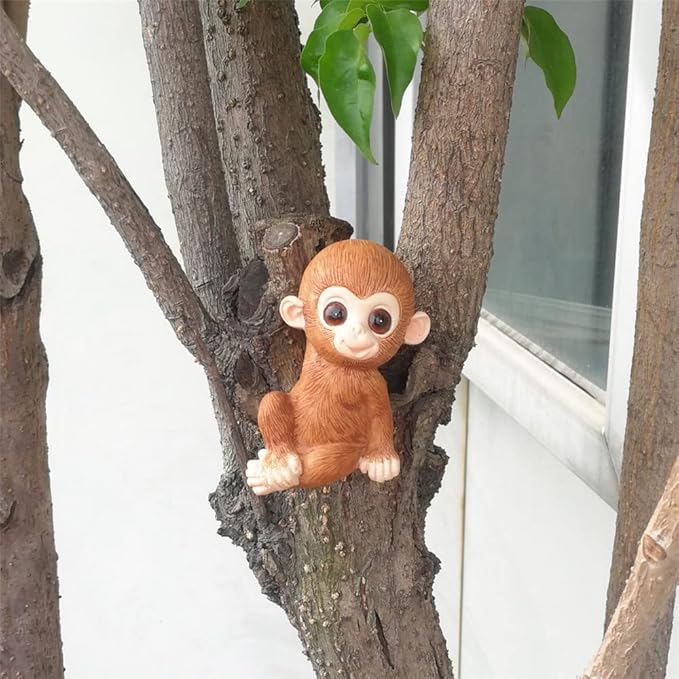 Ebrima Set of 3 Cute Animal Figurines Planter Pot Hanger Decorations, Resin Hanging Climbing Monkey Sculpture Outdoor Statues Ornaments for Flower Pot Garden Decor (3 Monkeys)