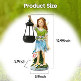 Pohabery Fairy Garden Statue Solar Garden Fairy with Lantern Light Outdoor Decoration Waterproof Solar Sculpture for Patio Yard Lawn Gift for Mom Grandma