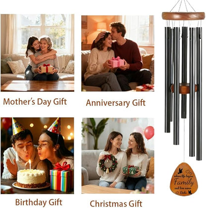 Family Wind Chimes for Outside, Outdoor Family Windchimes with Engraved Tree of Life, Premium Tuned Metal Chimes, Unique Wedding and House Warming Gifts for Outdoor Home Decor