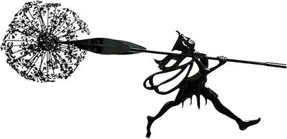 Flower Fairy Dancing with Dandelion Garden Sculpture,Angel Metal Ornaments Stainless Steel Statue Decorations,Wonderland Outdoor Yard Lawn Patio Stakes Sculptures Decor (D)