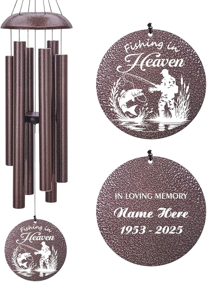 Personalized Wind Chimes, 36inch Sympathy Wind Chime, in Loving Memory for Loss of Loved Grandpa/Dad/Friends Loves Fishing, Metal Large Memorial Condolences Gifts (Produced in USA)
