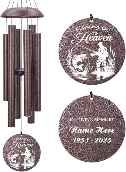 Personalized Wind Chimes, 36inch Sympathy Wind Chime, in Loving Memory for Loss of Loved Grandpa/Dad/Friends Loves Fishing, Metal Large Memorial Condolences Gifts (Produced in USA)