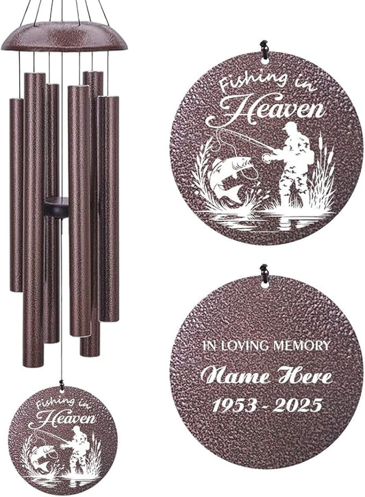 Personalized Wind Chimes, 36inch Sympathy Wind Chime, in Loving Memory for Loss of Loved Grandpa/Dad/Friends Loves Fishing, Metal Large Memorial Condolences Gifts (Produced in USA)