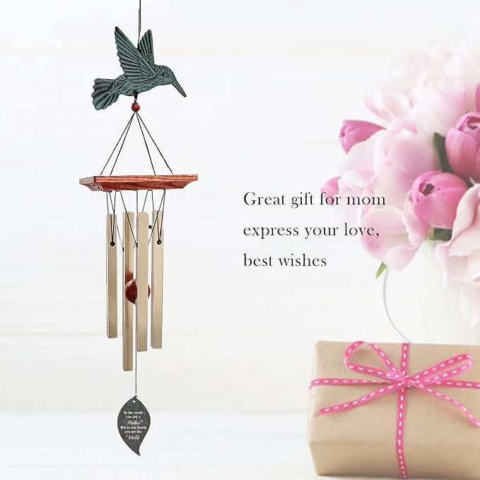 ASTARIN Personalized Wind Chimes for Mother's Day,Customized Wind Chime Outdoor Deep Tone,Hummingbird Wind Chimes,Custom Gift for Mom,Grandma, from Daughter,Son