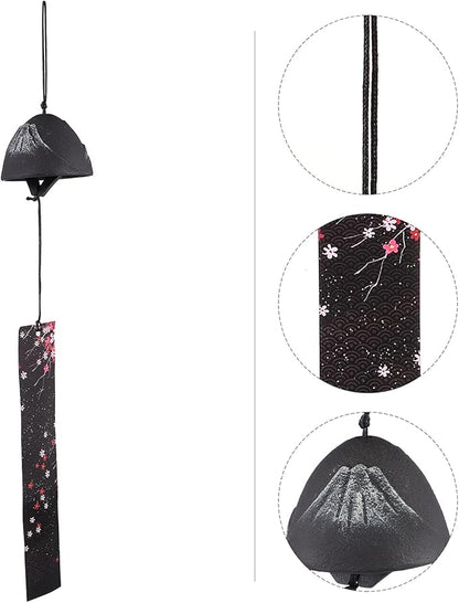 Amosfun Cast Iron Mount Fuji Wind Chime Hanging Outdoor Decor Japanese Furin Bell Relaxing Sound Patio Garden Decoration 2.55X2.55X17.32In