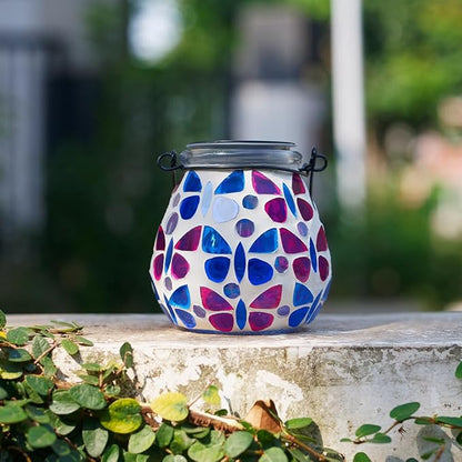 Stargarden Mosaic Solar Lanterns, Glass Hanging Lantern Waterproof Outdoor Hanging Solar Lights Butterfly Decorative Lantern for Garden ,Patio,Yard Decor