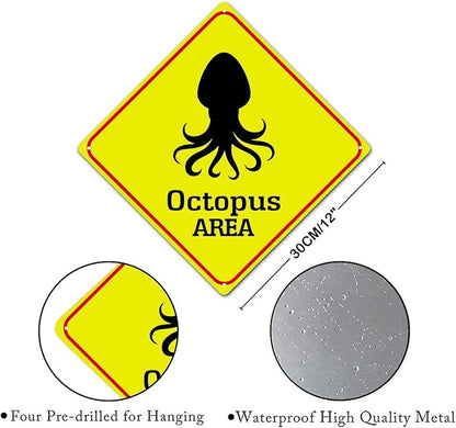 Octopus Crossing Sign Caution OctopusXing Sign Street Sign Wildlife Novelty Road Fence Wall Decor Warning Metal Tin Sign For Indoor Outdoor 12x12in