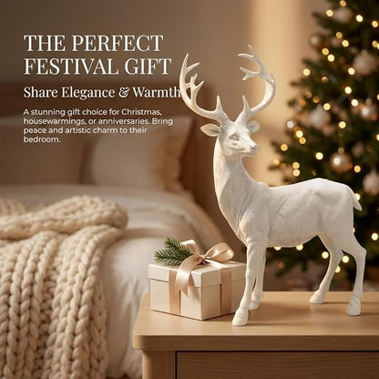 XTAPAN Resin 19.68 Inch Height Standing Deer Statue Animals Sculpture Garden Art Decor Yard Ornament Lawn Garden Outdoor Patio Decoration Figurine White