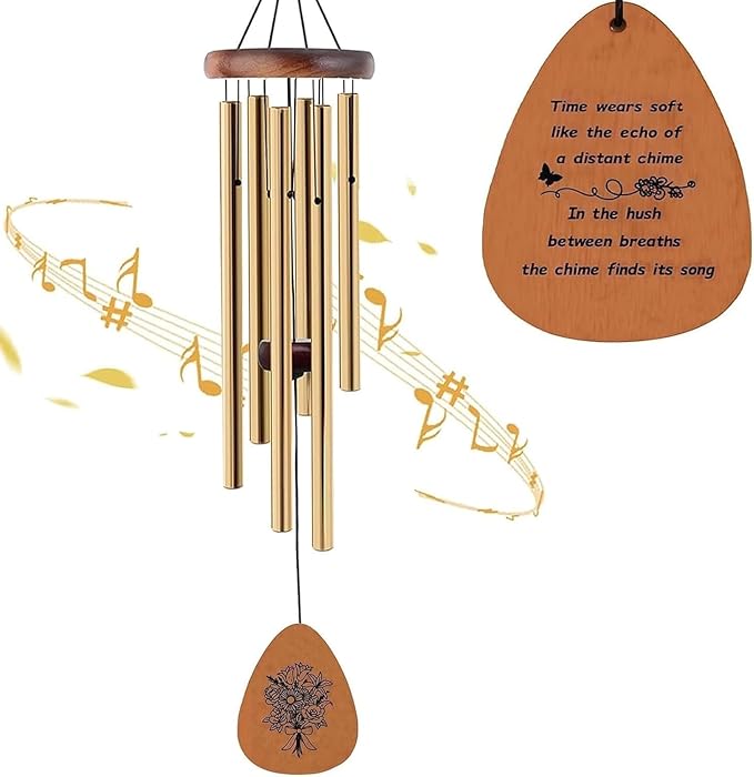 Aluminium Wind Chimes, 26" Wooden Sympathy Wind Chimes, Memorial Wind Chime for Loss of Loved One, Wind Tubes of Sympathy Gift, for Home Decor Outdoor Garden Patio(Golden)