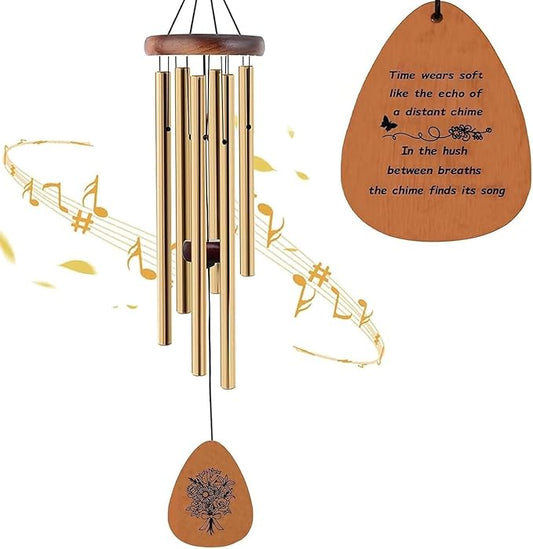 Aluminium Wind Chimes, 26" Wooden Sympathy Wind Chimes, Memorial Wind Chime for Loss of Loved One, Wind Tubes of Sympathy Gift, for Home Decor Outdoor Garden Patio(Golden)