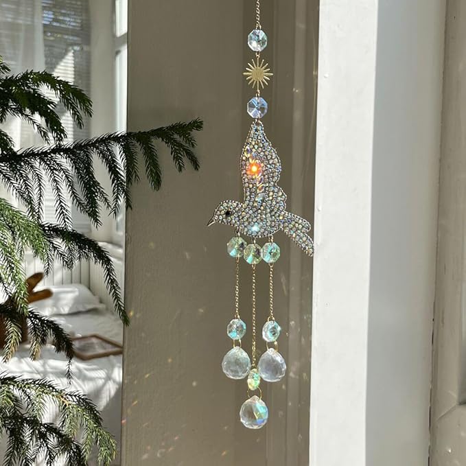 Hummingbird Suncatcher for Window Hanging - Rhinestones Bird with Crystal Prisms Rainbow Maker Pendant for Patio Hallway Indoor Home Decor.
