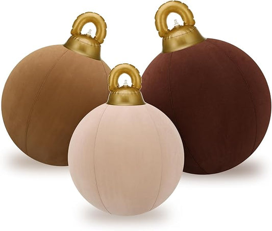 Jenaai 3 Pcs Giant Velvet Christmas Inflatable Ball Ornament Large PVC Christmas Inflatable Balls 3 Size 24" 20" 18" Xmas Hanging Ornaments Outdoor Decor for Lawn Porch Yard (Neutral)