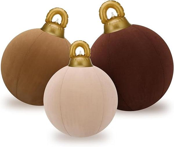 Jenaai 3 Pcs Giant Velvet Christmas Inflatable Ball Ornament Large PVC Christmas Inflatable Balls 3 Size 24" 20" 18" Xmas Hanging Ornaments Outdoor Decor for Lawn Porch Yard (Neutral)