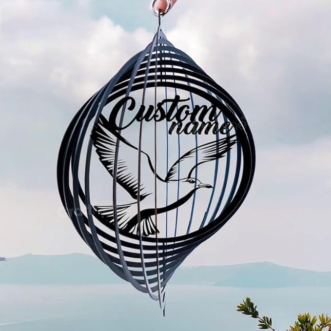 Personalized Seagull Metal Wind Spinner, Custom Outdoor Ornament for Yard Display, Kinetic Coastal Sculpture, Beach Gift (Seagull Garden Wind Spinner)
