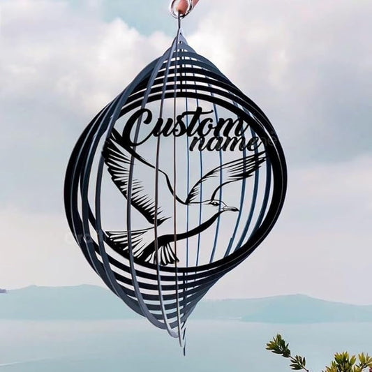 Personalized Seagull Metal Wind Spinner, Custom Outdoor Ornament for Yard Display, Kinetic Coastal Sculpture, Beach Gift (Seagull Garden Wind Spinner)