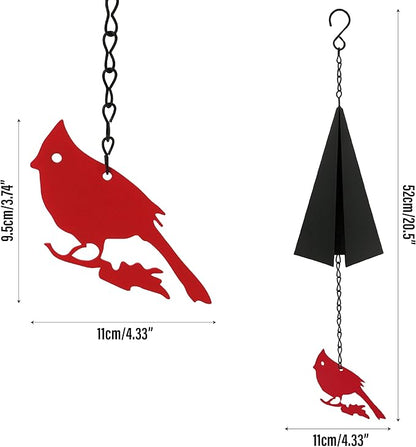 Coastal Country Style Wind Bells Inspired by North Design – Cardinal Bird Geometric Metal Bell Chime with Buoy Catcher for Outdoor Yard Home Decor, Red and Black Windchime for Outside Boothbay Theme
