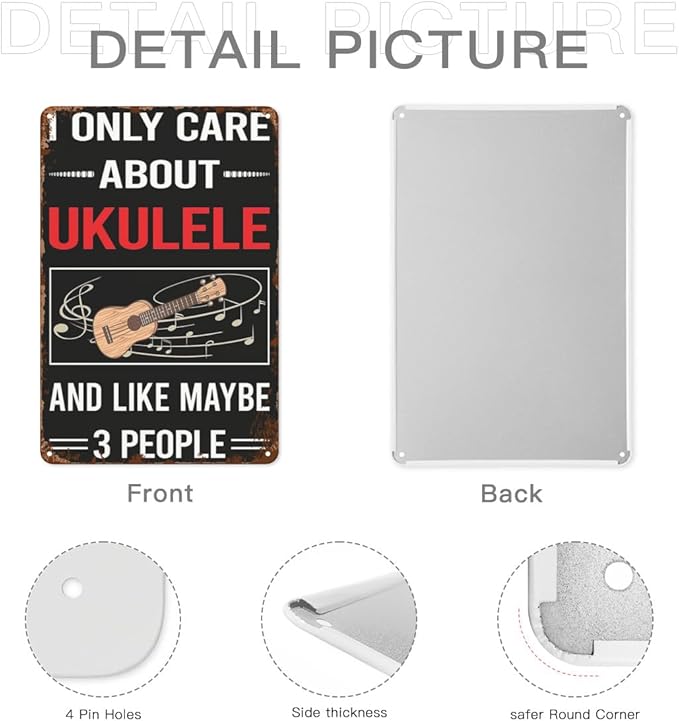 patio wall decor Warning Ukuleles vintage signs metal Indoor Retro Tin Plaque with Funny Life Quotes for Home,Cafe,Office & Yard 8X12inch