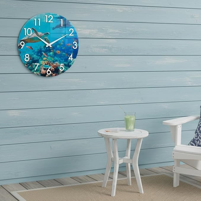 Crosstime 14 Inch Outdoor Clock Waterproof - Sea Turtle Underwater Blue Ocean Coastal Decor Outdoor Wall Clocks Battery Operated Silent for Patio, Pool, Garden