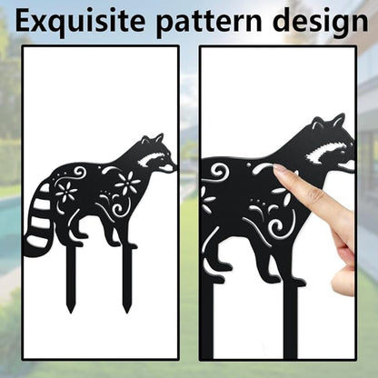 WADORN 2Pcs Raccoon Metal Decorative Garden Stakes, Black Raccoon Silhouette Metal Outdoor Statues Animals Garden Ornament Gifts Black Yard Art Decoration for Outdoor Backyard Patio Lawn Walkways