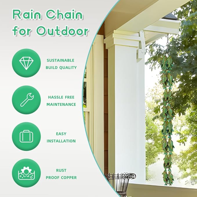 7.4ft Rain Chains for Gutters, Fish-Shaped Rain Chain with 12-Piece, Adjustable Rain Catcher Chain with Bell, Replacement Downspout for Gutters, Eaves, and Drainage