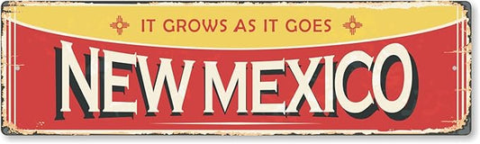SmartSign 4 x 14 inch New Mexico State Vintage Metal Sign “It Grows As It Goes”, 40 mil Rustproof Aluminum with Clear Overcoat, Retro Wall Décor, Multicolor, Made in USA
