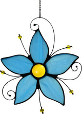 Stained Glass Window Hanging Flower Ornaments,Forget Me Not Blue Flower Suncatcher for Window, Home Decor of Living Room, Gift for Women Valentine's Day & Birthday & Christmas.