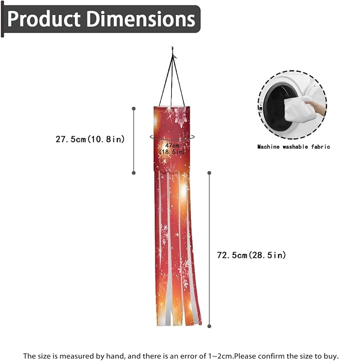 Christmas Snowflake Light Print Windsock Outdoor Hanging Lightweight Durable Machine Washable Wind Sock with Tails Home Garden Balcony Red Christmas Decoration