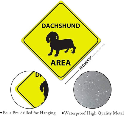 Warning Dachshund Area Metal Tin Sign Dachshund Dog Caution Crossing Xing Street Sign Yellow Diamond Shape Funny Metal Sign For Indoor Outdoor Highway15x15in