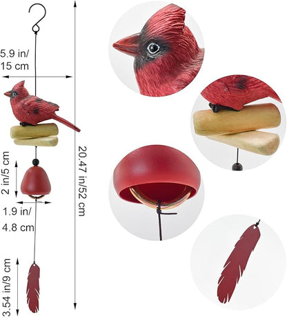 MrMrKura Bird Wind Chimes, Cardinal Wind Bell Pendent for Glory Mothers Love Gift Hanging Wind Chime with Feather Ornament for Bless Garden Backyard Home Decor (Red)