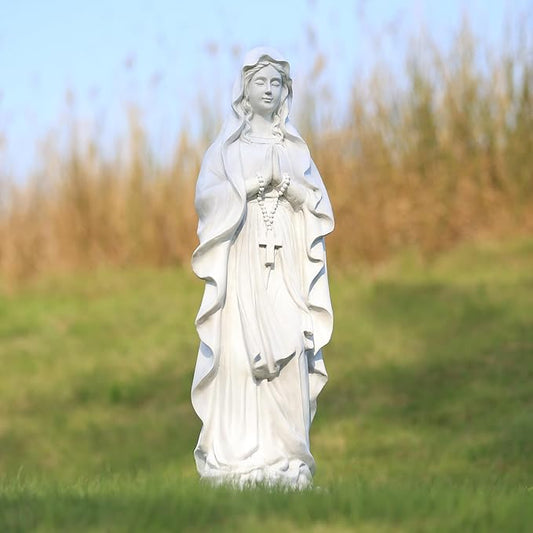 EROMMY 30.7 Inch Virgin Mary Praying Statue Outdoor Garden Religious Sculpture Magnesium Oxide Mary Statue for Yard Patio Lawn Home Entryway Hallway Decor (White)