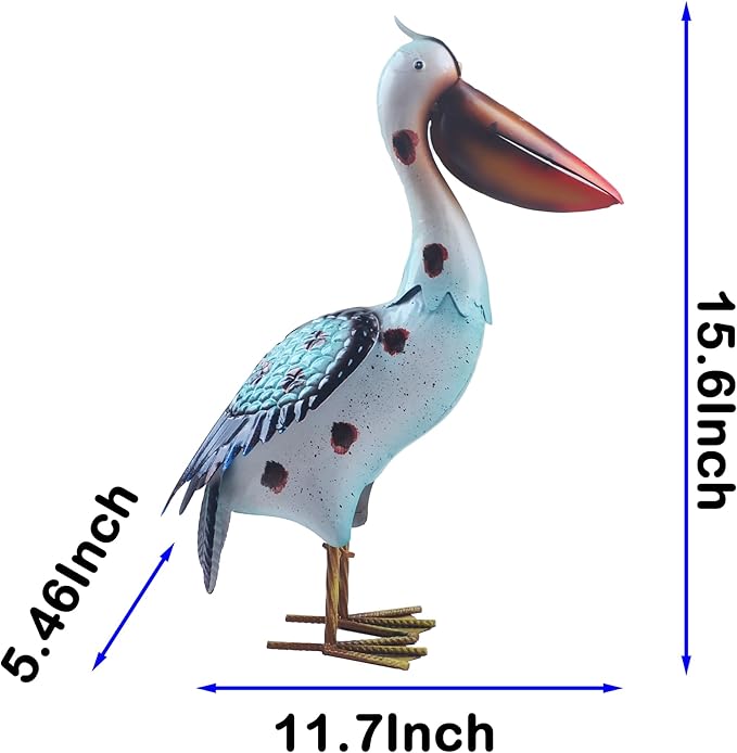 16inch Pelican Statue Metal Ocean Bird Sculpture Garden Decoration Metal Yard Art for Patio Lawn Backyard Outdoor Decoration
