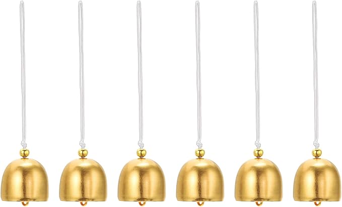 PATIKIL 6 Pcs Wind Chime, Hanging Bells Temple Bells Retro Outdoor Hanging Metal Chinese Wind Chime Round for Outside Garden Camping, Gold White