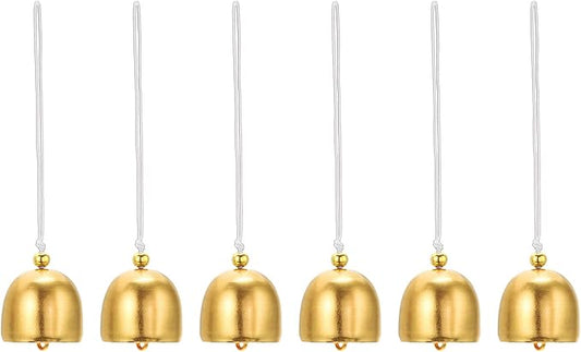 PATIKIL 6 Pcs Wind Chime, Hanging Bells Temple Bells Retro Outdoor Hanging Metal Chinese Wind Chime Round for Outside Garden Camping, Gold White
