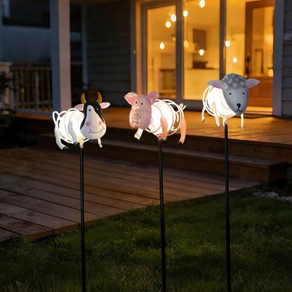 Farm Animal Solar Garden Lights,3Pack Waterproof Decorative Solar Stake Light,Decorative Statues Figurine Lights for Lawn Patio Pathway for Outside