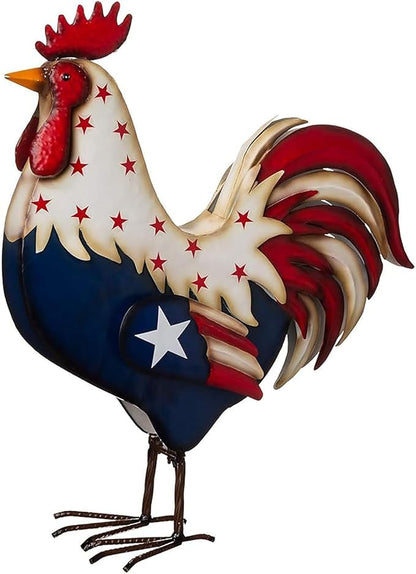 Metal Patriotic Rooster Statues, Garden Rooster Statues & Sculpture, 12 Inch Chicken Yard Art Decor, Figurines Artwork for Outdoor, Patio,Backyard and Home Kitchen Decoration (White)