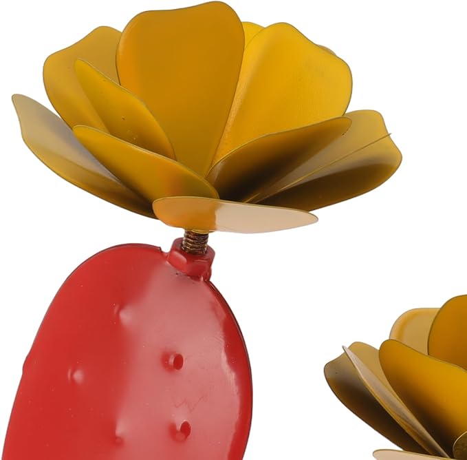 Topyond Metal Cactus Yard Art, Prickly Pear Cactus with Flowers, Outdoor Rustic Iron Sculpture, Vibrant Red Accent, Outdoor Decor for Garden, Lawn, Patio