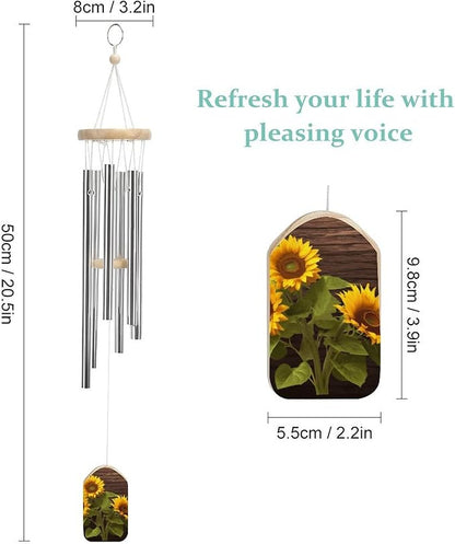 Wind Chimes for Outside,Sunflower Plant Printed Cute Aluminium Windchimes Outdoors,Soothing Melodic Memorial Wind Chime for House Porch Patio Garden Balcony Decor