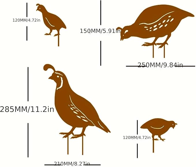4pcs Rusty Iron Quail Family Garden Craft Set - Metal Quail Parent & Chicks Sculptures, Outdoor Decoration for Spring Garden Landscape, Lawn & Flower Beds - Metal Quail Family Art
