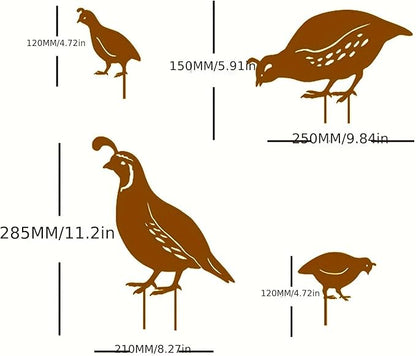 4pcs Rusty Iron Quail Family Garden Craft Set - Metal Quail Parent & Chicks Sculptures, Outdoor Decoration for Spring Garden Landscape, Lawn & Flower Beds - Metal Quail Family Art