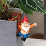 Funny Garden Gnome Statue Flower Pot Hugger, Jackets Hanging on Branch Gnome Figurine Resin Sculpture Outdoor Decor Patio Lawn Yard Fence Plant Pot Ornaments
