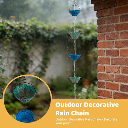 dreamysoul Rain Chains for Outside, 10 FT Lotus Decorative Rain Catcher Chains with 16 Cups, Replacement for Downspout Gutters, Eaves, Drainage