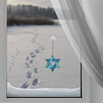 Jewish Star Stained Glass Window Hanging,Star of David Suncatcher for Home Office,Family Guardian Birthday Gifts for Women, Housewarming Gifts