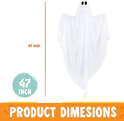 JOYIN 2 Pcs 47” Halloween Light up Hanging Ghost Decoration Outdoor, Halloween Flying Hanging Ghosts with Warm LED Light for Haunted House Prop, Front Yard Patio Party Decor Indoor Outdoor