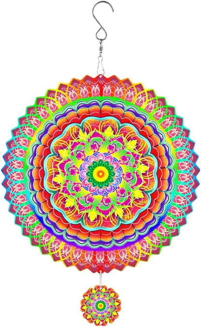 Mandala Wind Spinner for Yard and Garden, 12 Inch Wind Spinner, Outdoor Mandala Gifts, Gifts for Ladies, Mothers, Wives, Men, Fathers, Garden, Decorations Metal Hanging Patio Art Wind Sculpture